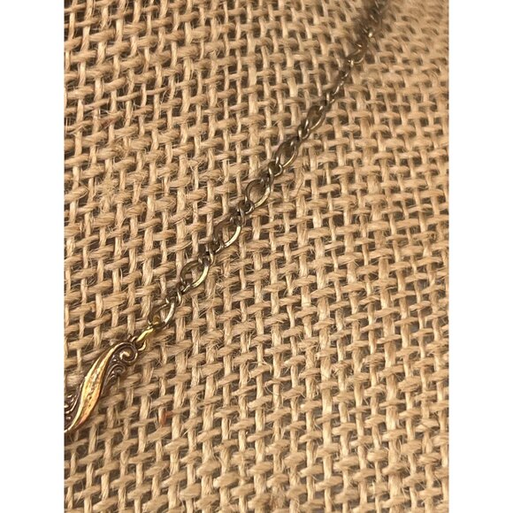 Vintage Gold Tone Sadie Turquoise Crystal Necklace Art Nouveau Pendant 19" - Picture 3 of 4